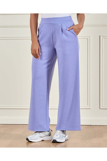 Women Blue Front Pleat Detail Active Pants