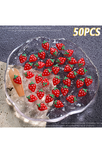strawberry-50pcs 50Pcs 3D Summer Fruits Nail Charms Mini Resin Watermelon/Cherry/Strawberry/Lemon/ N