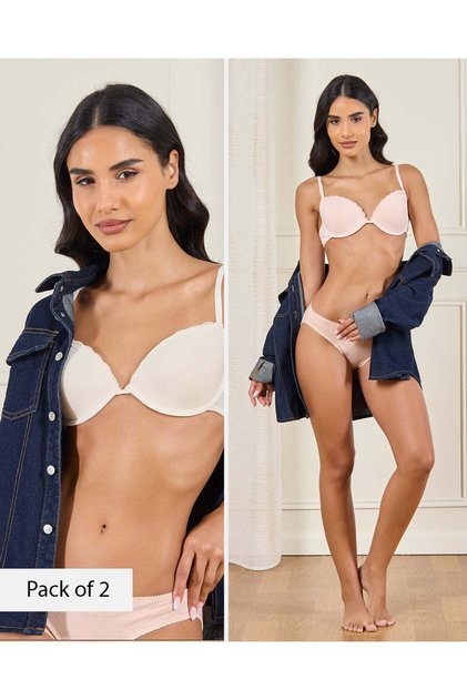 Women Assorted Plain T-Shirt Bra (Pack Of 2)