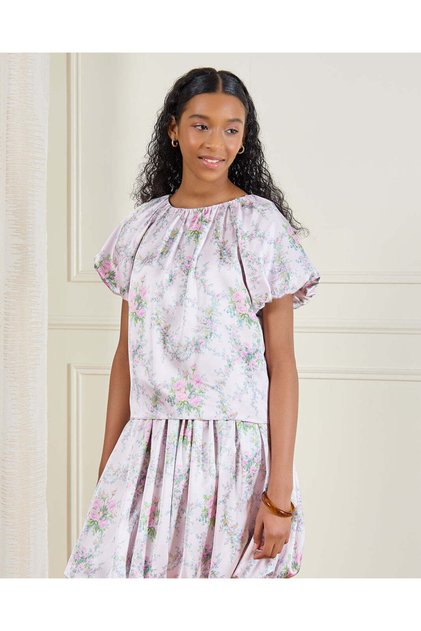 Senior Girls Mauve Floral Puff Sleeve Blouse
