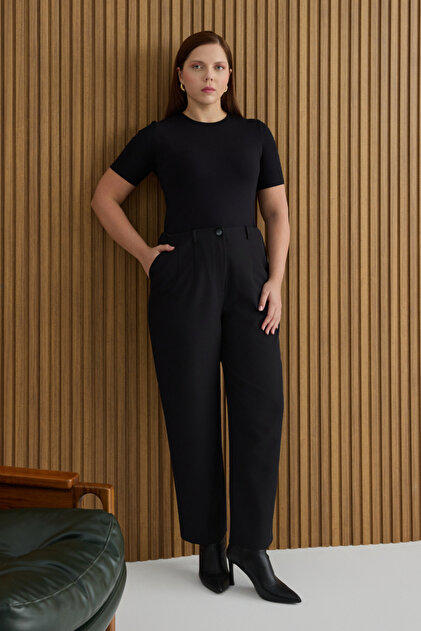 Black Woven Pants with Elastic Waist