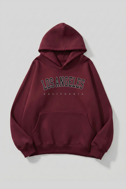 Unisex Soft Textured Los Angeles Printed Design Oversized 3 Thread Hoodie Sweatshirt