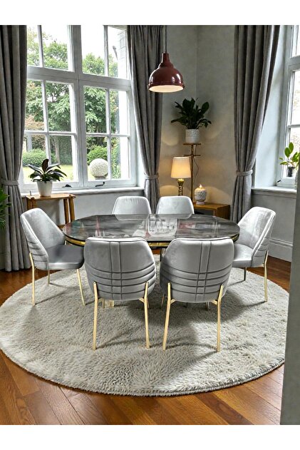 MSY HOME 6 Kişilik Monaco Stil Gold Çizgili Gri Yönsüz Kumaş İroni