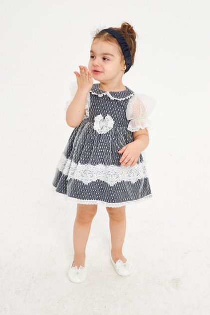 Girl's Evening Dress Ball Gown & Special Occasion 6-24 Months Polka Dot Ruched Balloon Sleeve Gift with Headband