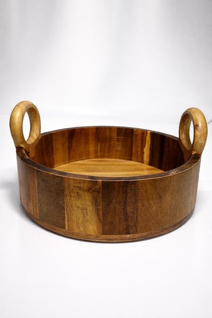 MİEN MARKA AKASYA KULPLU KASE, SUNUMLUK, ORGANİZER- MUTFAK, BANYO, EV, OFİS, BAHÇE- 23 CM ÇAP
