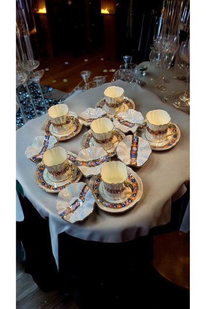 Fiorina 6-Piece Porcelain Hand-Painted Coffee Cup and Turkish Delight Holder Set