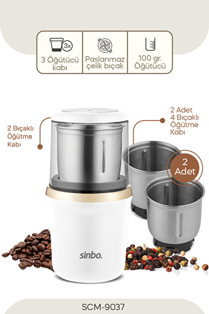 Sinbo SCM-9037 3 Hazneli Çok Amaçlı Öğütücü – Kahve & Baharat