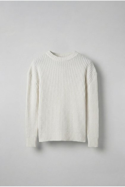 Men's Oversized Corded Fabric Basic Knitwear Sweater Ecru
