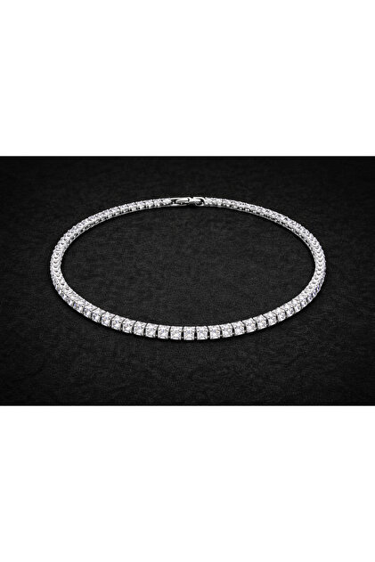 Colier Tennis Argintiu Zayelia, Pietre Albe Strălucitoare, Oțel Inox, Elegant, Luxury, Reglabil
