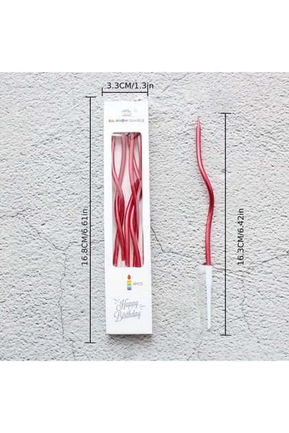 6 LI KIVRIMLI KIRMIZI MUM 16CM Pasta Mumu Spiral Kıvrık Mum