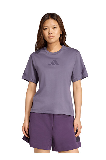 adidas JW7755 W Z.N.E. TEE Koyu Lila Bisiklet Yaka Normal Düz