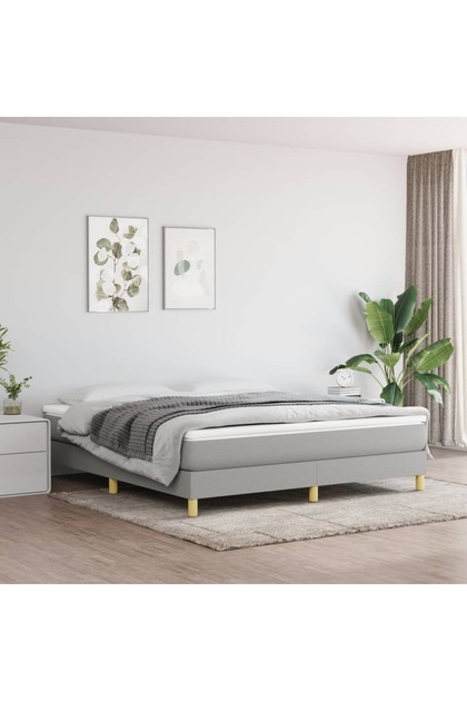 Box Spring Bed Frame Light Grey 180x200 cm Super King Fabric