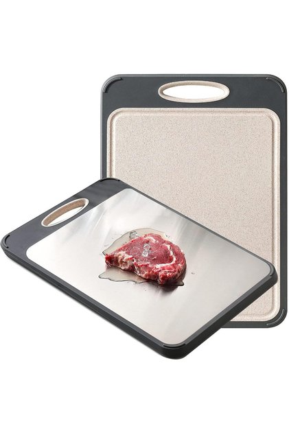 Stainless Steel Cutting Board, Double Sided Wheat Straw Chopping Board for Kitchen, 16x11 Inch