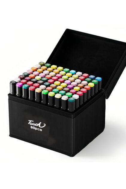 80-color double-tip marker set for drawing and design, black organizer case for creators and students