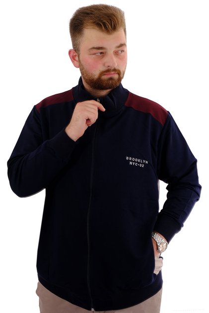 Mode XL Large Size Men's Sweatshirt with Mock Neck Zippers Brooklyn U24522 Navy Blue