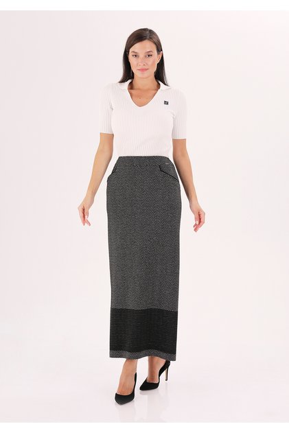 Maxi Knitted Water-Patterned Pencil Skirt with Back Zipper