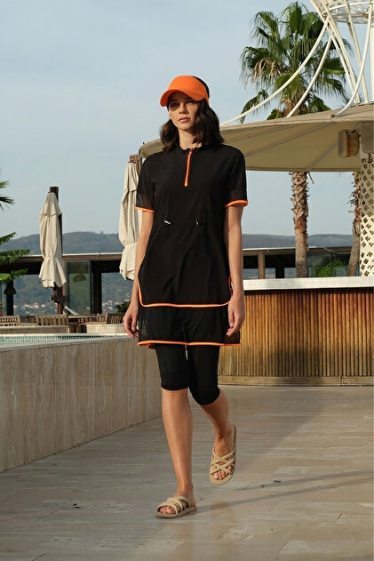 Women's Semi-Closed Short-Sleeved Zippered Sports Swimsuit Set