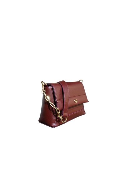 A Stylish Bag That Can Be Carried by Hand or Crossed over the Body, with a Chain Detail, Bordo Color