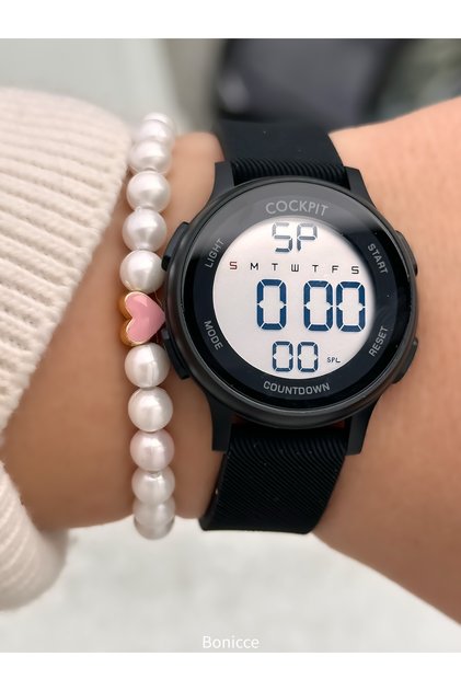 Girl's Watch-In Gift Package-Digital Sports-Black Silicone Cord-Pool Sea Suitable + Bracelet