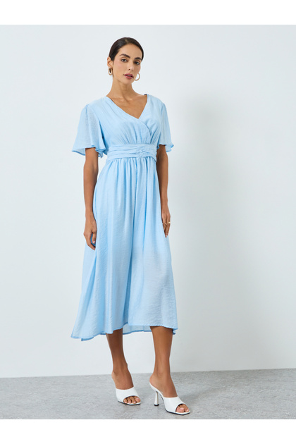 V neck sky blue dress