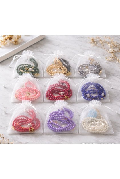 50 adet Tüllü Plastik İnci Tesbih 99 Luk Namaz Tespihi Hac Umre Mevlüt Çeyiz Hediyelik Dağıtmalık