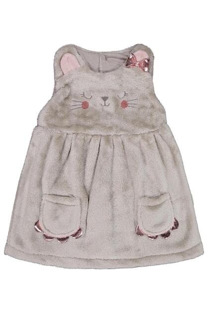 Pocket Detailed Cat Embroidered Dress for 6-18 Months - Gray 9-12 Months