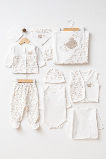 Baby Sleepy Bear 10-Piece Newborn Hospital Discharge Bodysuit Set Boxed Yk0612