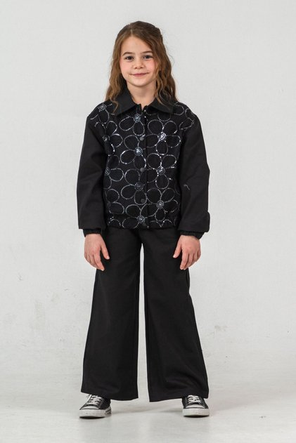 My Little Girl's Daisy Sequin Detailed Pantsuit - Black