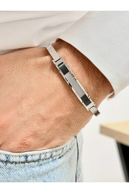 Silver and Black Steel Men's Bracelet Frj10096A-J with 2 Years Warranty Gift Packed