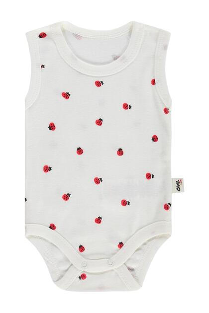 Ladybug Printed 0-48 Months Snap-On Badi - Ecru