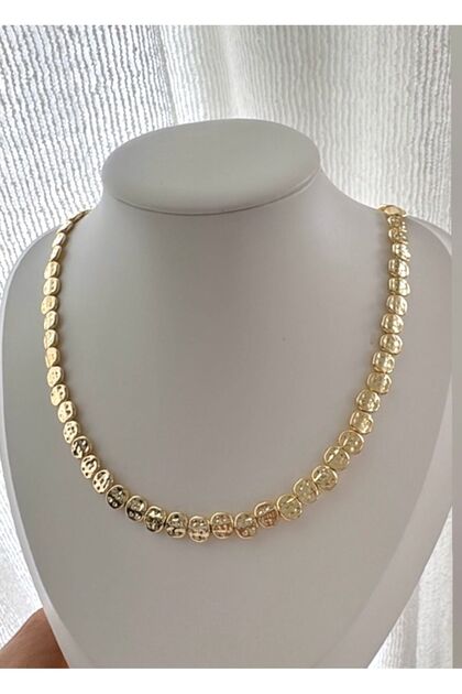 Özel seri pul detay kolye gold renk