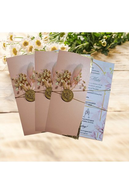 Invitatie eleganta cu desing floral set 10 buc