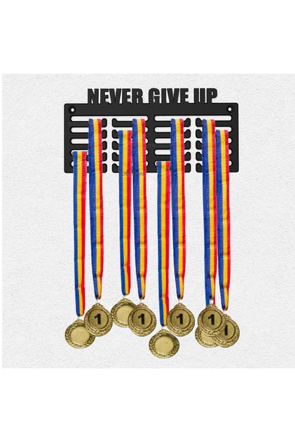 Suport medalii NEVER GIVE UP, 25x11cm, negru