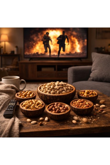 Wooden Snack Bowl Set | 6 Small + 1 Large Size | Natural Look with Shell | Sunumluk Snack Bowl