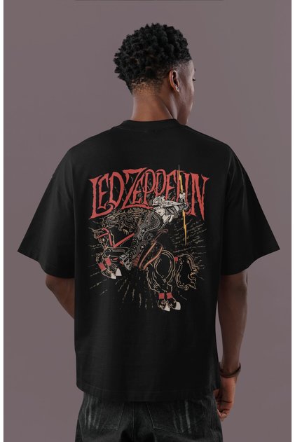 Led Zeppelin Rock Metal Music Band Back Printed Unisex Oversized T-Shirt