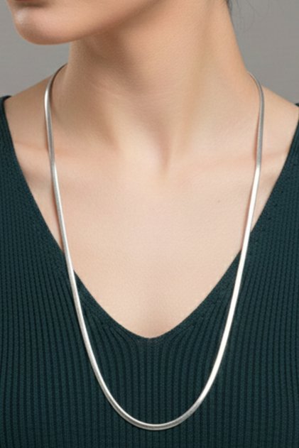 Steel Flat Snake Necklace - Extra Long 65 cm 3 mm Silver Color | Non-Tarnishing, Unisex, 2 Years Warranty