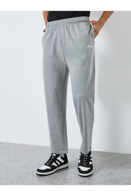 Men Grey Embroidered Logo Relaxed Fit Joggers
