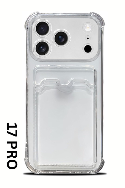 iPhone 17 Pro Card Holder Case Camera Protection Transparent Shock Absorption