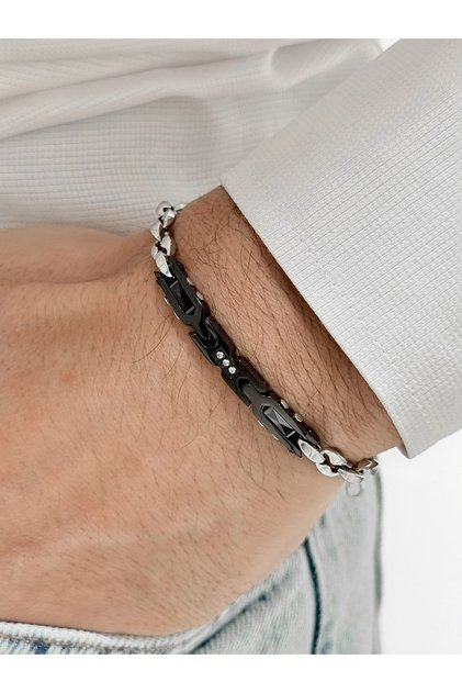 Silver and Black Steel Men's Bracelet Frj10105A-J 2 Year Warranty Gift Wrapped