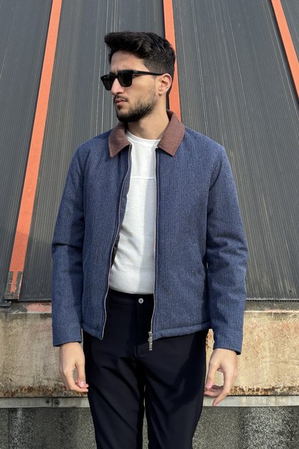 Men, Collar Paneled , Double Zipper, Regular-Fit, Winter-Spring, Jacket 664