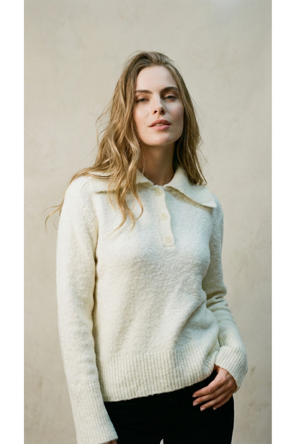 Cream Polo Neck Women's Knitwear Sweater