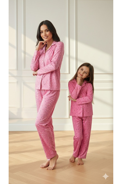 طقم بيجاما ARNHOMEWEAR للأم والبنت من قماش ميلان فائق النعومة، السعر لطقم واحد