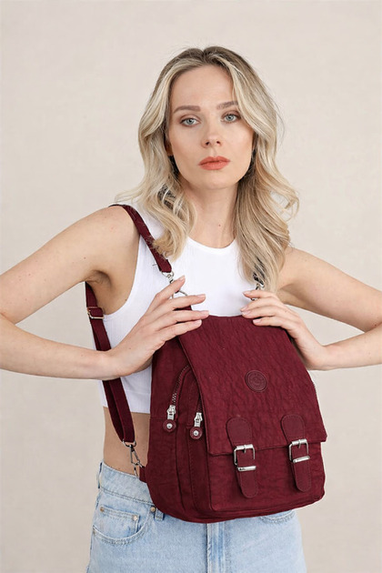 Women's Crinkle Fabric School Handbag And Backpack