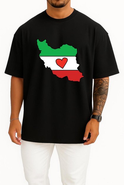 Oversized Iran Heart Map Chest B Printed Unisex T-Shirt