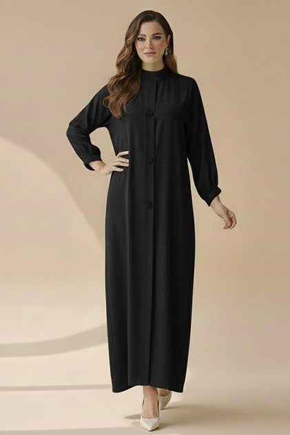 Ribbed Pattern Round Neck Breatable Modest Long Sleeve Elegant Pull Over Abaya Dress For Women's