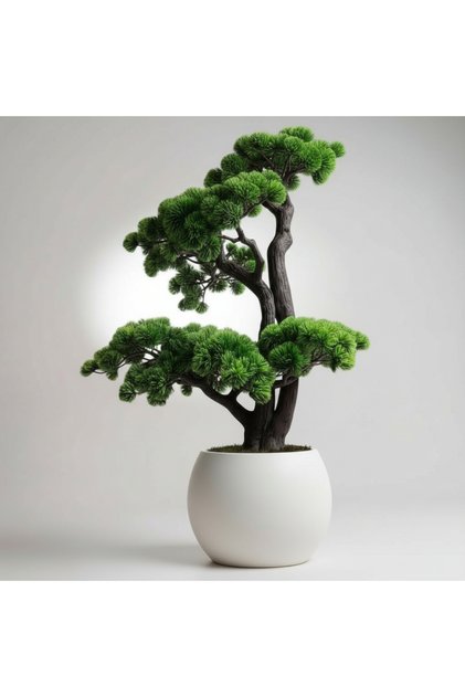 Zen Esintili Modern Yapay Bonsai – Beyaz Küre Saksıda Dev Boy Pine Ağacı 150 cm