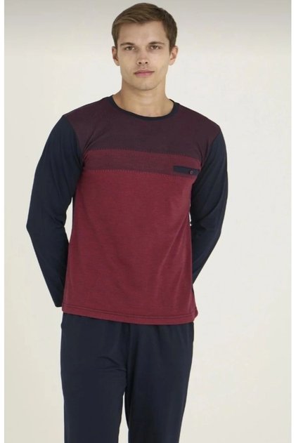 Long Sleeve Men's Pajama Set-Burgundy