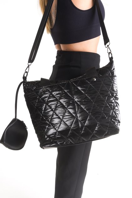 Geantă de umăr pentru femei, model cu model Baklava, din material parașută strălucitor, ușoară și elegantă, cu portofel