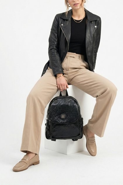 Women's Special Design Textured Shiny Soft Material Backpack Black