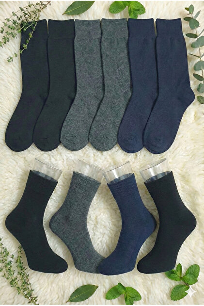 12'li Karışık Renk Erkek Çorap Paketi - (4 Siyah, 4 Lacivert, 4 Antrasit) Pamuklu Günlük Set
